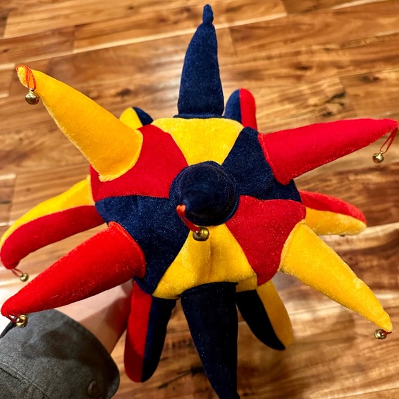 JESTER JOKER CARNIVAL HAT WITH TINGLING BELLS CAN YOU TAKE ME SERIOUSLY PLEASE - Picture 5 of 5